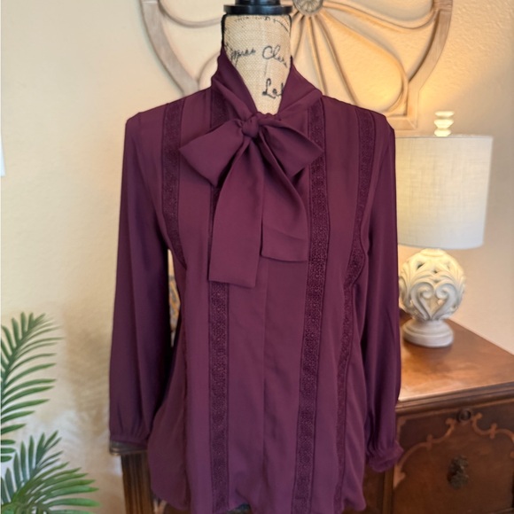 Ann Taylor Maroon Blouse with Bow Accent - Picture 13 of 13